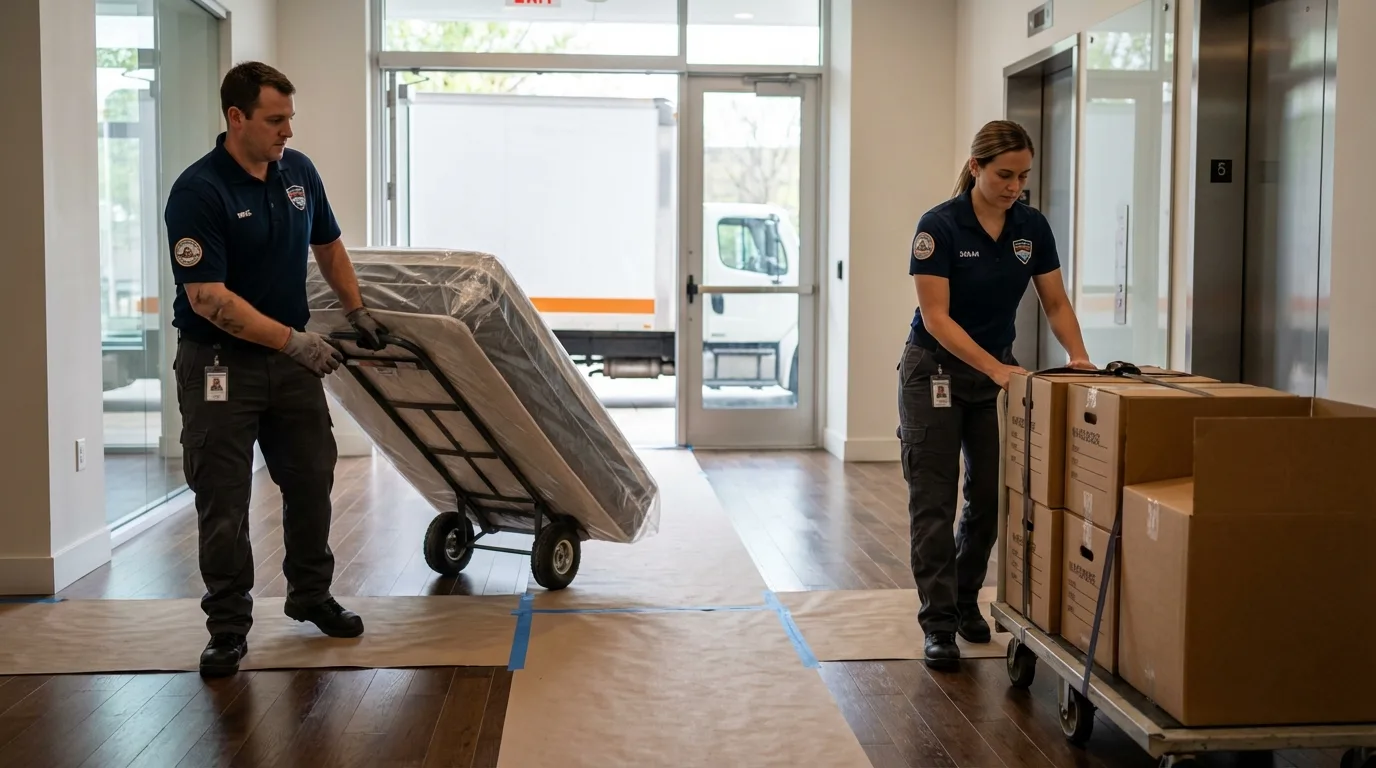Professional apartment movers loading elevator in Honesdale, PA